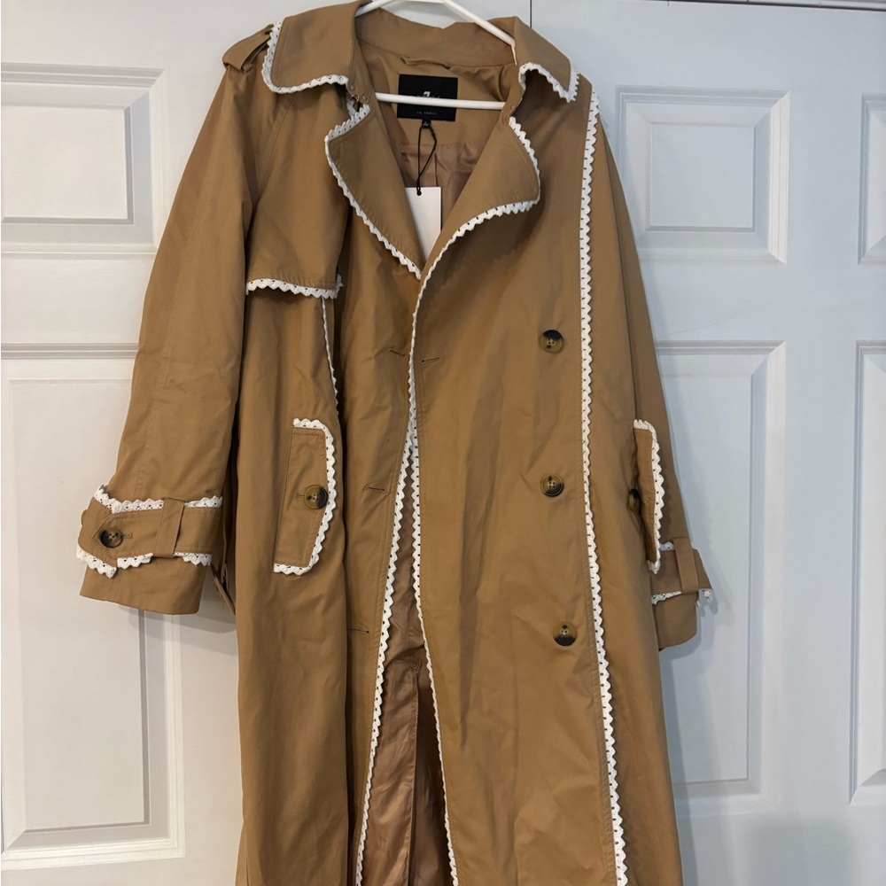 7 For All Mankind Camel Trench Coat with White Detailing